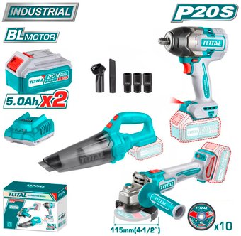 Total TOSLI240789 (гайковерт, болгарка, пылесос, 2 АКБ)