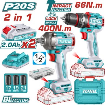Total TCKLI20275 (шуруповерт, гайковерт, 2 АКБ, кейс)