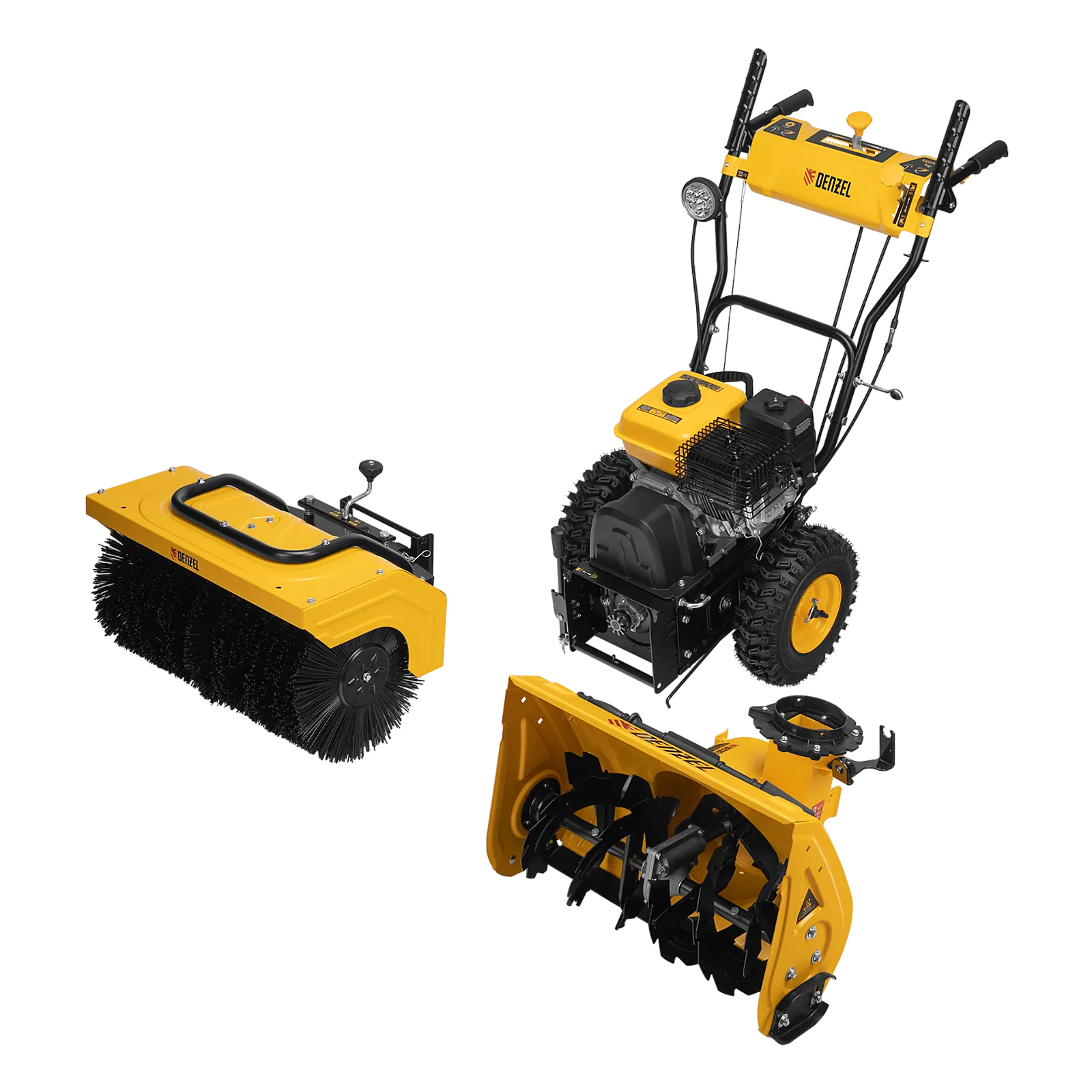 Гибридная снегоуборочная машина с функц. подметания Denzel SWB-600, 212 сс, руч. старт, 2 насадки
