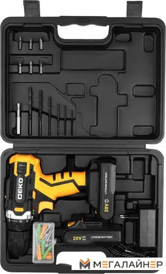 Дрель-шуруповерт Deko DKCD20V 080-1009 (с 2-мя АКБ, кейс, оснастка) купить в Минске с доставкой