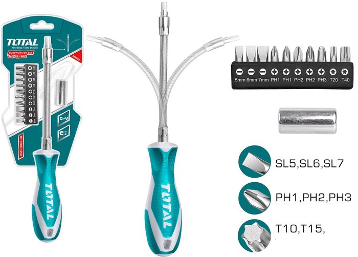Набор отвертка с битами Total THT250FL1206 (12 предметов)
