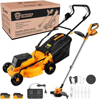 Deko DKLM40V и DKTR21 081-2035 (газонокосилка, триммер, 2 АКБ)