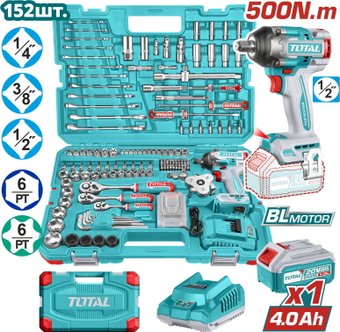 Total THKTHP31522 (гайковерт, 1 АКБ, набор инструментов)
