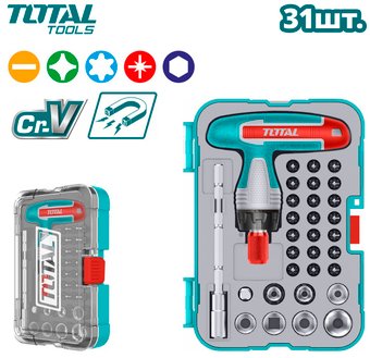 Набор отвертка с битами и головками Total TACSD30316 (31 предмет)