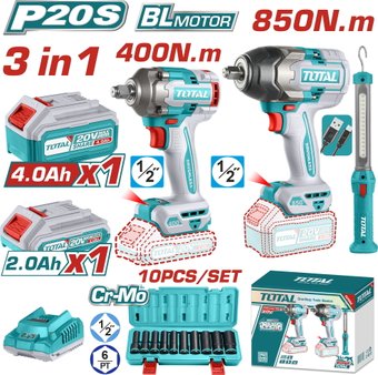 Total TOSLI241195 (2 гайковерта, фонарь, 2 АКБ)