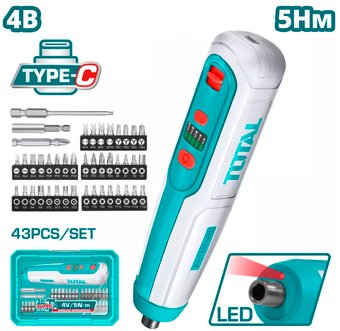 Электроотвертка Total TSDLI04062 (с АКБ, кейс)