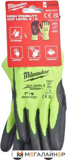 Перчатки хозяйственные Milwaukee Hi-Vis Cut level 3/C 7/S 4932479721