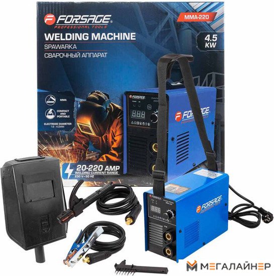 Сварочный аппарат 4.5кВт, 230В, Ø электрода 1.6-4 мм, сварочный ток 20-220А Forsage F-MMA-220