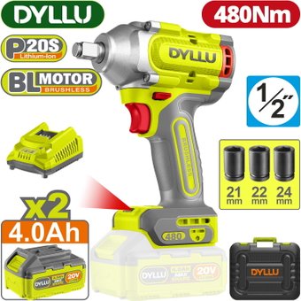 Гайковерт Dyllu DTCD1B483 (с 2-мя АКБ, кейс)