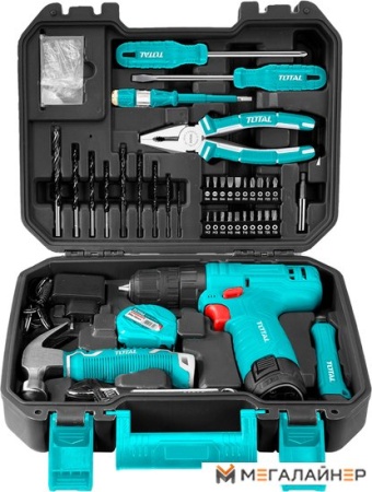 Дрель-шуруповерт Total THKTHP10812 (с 1-м АКБ, кейс, набор оснастки) купить в Минске с доставкой