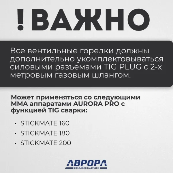 Вентильная горелка Aurora TIG 26V 180A (4м)