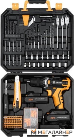 Дрель-шуруповерт Deko DKCD20FU-Li SET 193 063-4179 (с 2-мя АКБ, кейс, набор оснастки) купить в Минске с доставкой