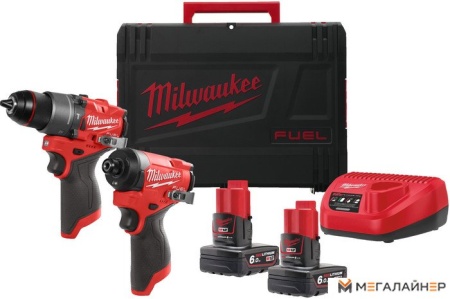 Milwaukee M12 FPP2A2-602X Fuel 4933480588 (шуруповерт, винтоверт, 2 АКБ, кейс) купить в Минске с доставкой