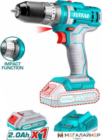 Ударная дрель-шуруповерт Total THKTHP11652 (с 1-м АКБ, кейс, набор оснастки) купить в Минске с доставкой
