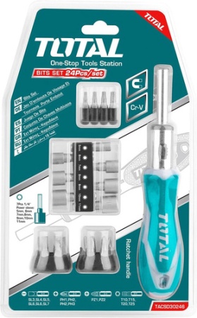 Набор отвертка с битами и головками Total TACSD30246 (24 предмета)