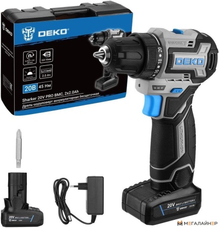Дрель-шуруповерт Deko Sharker 20V PRO 084-1035 (с 2-мя АКБ, кейс) купить в Минске с доставкой