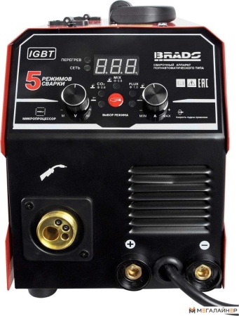 Полуавтомат сварочный BRADO MIG/MMA-220L-19 (220А; МИКРОПРОЦЕССОР; MIG/FLUX/MMA/TIG; еврорукав 3м)
