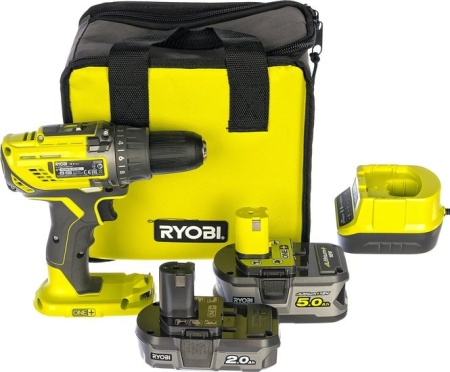 Дрель-шуруповерт Ryobi R18DD3-252S 5133003353 (с 2-мя АКБ 2 Ah+5 Ah, сумка)