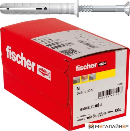 Дюбель-гвоздь Fischer N 6 x 80/50 S 48790 (100 шт) купить в Минске с доставкой