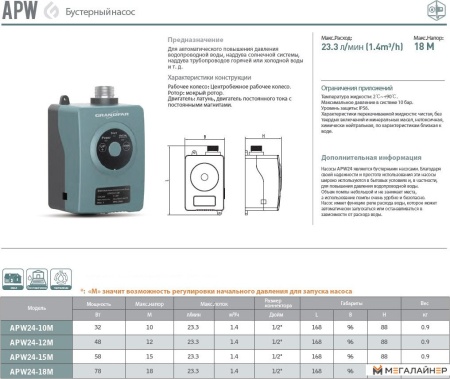 Насос повышения давления APW24-15M GRANDFAR купить в Минске с доставкой