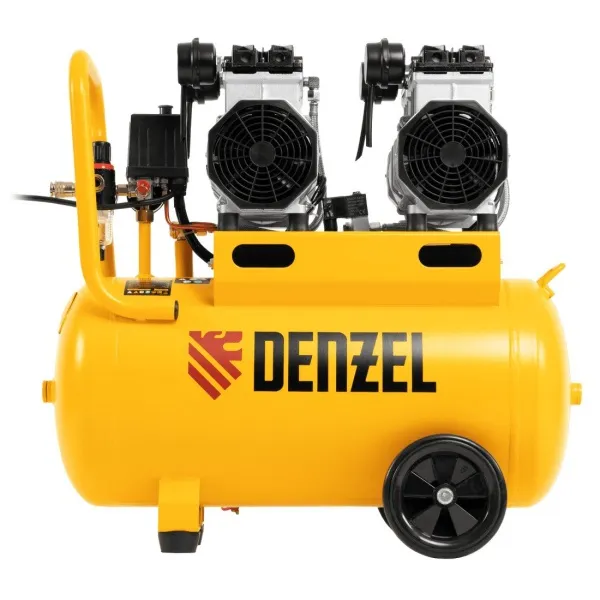Компрессор безмасляный, малошумный DENZEL DLS 2200/50, 2200 Вт, 2x1100, 50 л, 380 л/мин