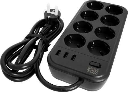 Купить Стабилизатор Powercom SP-08 USB03AB (3м, 8 розеток, черный) в Минске с доставкой
