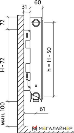 Стальной панельный радиатор Royal Thermo Ventil Compact VC11-500-700 (Noir Sable)