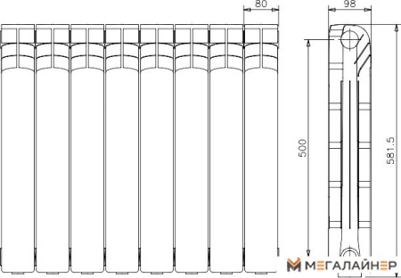 Алюминиевый радиатор Ferroli Proteo HP 600 (8 секций)