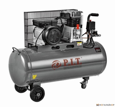 Компрессор, 2,5кВт, 3,4лс, 330 л/мин, 100л, 2 цил, 2 вых, ев,масл. рем PIT PAC016001-2,5/100