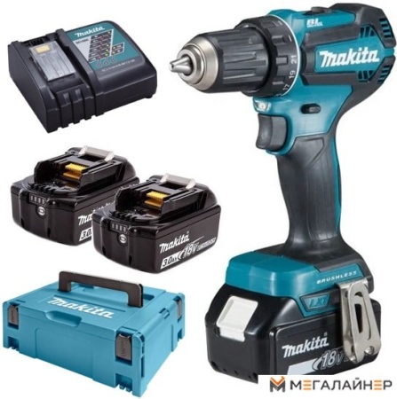 Дрель-шуруповерт Makita DDF485RF3J (с 3-мя АКБ, кейс) купить в Минске с доставкой