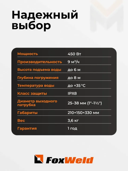 Дренажный насос FoxAqua DPI-450F купить в Минске с доставкой