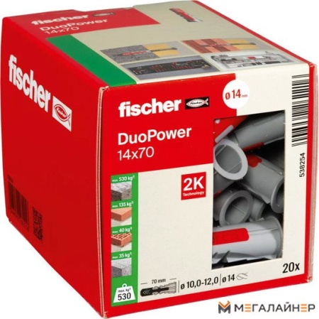 Дюбель универсальный Fischer DuoPower 14 x 70 538254 (20 шт) купить в Минске с доставкой