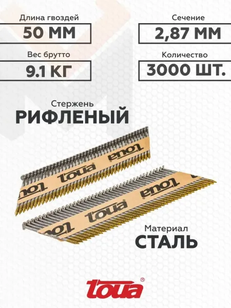 Гвоздь по дереву Toua D34 2,87х50 мм Ri Brt (3000шт) купить в Минске с доставкой