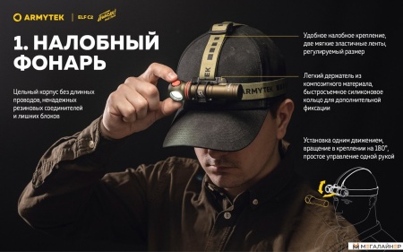 Фонарь Armytek Elf C2 USB-C Победа (белый)