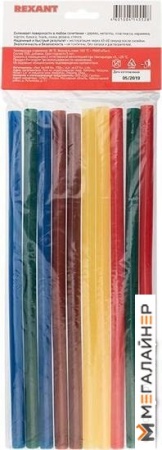 Клеевые стержни Rexant 09-1280 (10 шт, разноцветный) купить в Минске с доставкой
