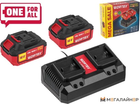 Аккумулятор с зарядным устройством Wortex 1329413 (18В/4.0 Ah + 18В) купить в Минске с доставкой