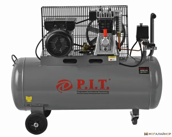 Компрессор, 2,5кВт, 3,4лс, 330 л/мин, 100л, 2 цил, 2 вых, ев,масл. рем PIT PAC016001-2,5/100