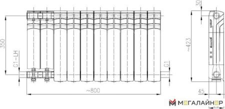 Алюминиевый радиатор Armatura G350F/10