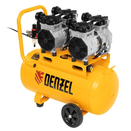 Компрессор безмасляный, малошумный DENZEL DLS 2200/50, 2200 Вт, 2x1100, 50 л, 380 л/мин