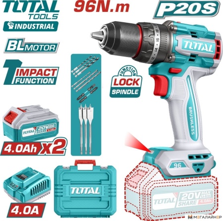 Ударная дрель-шуруповерт Total TIDLI20968 (с 2-мя АКБ, кейс) купить в Минске с доставкой