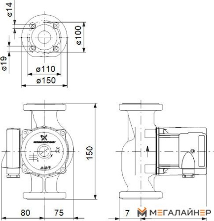 Циркуляционный насос Grundfos UP 40-50 F B 250 купить в Минске с доставкой