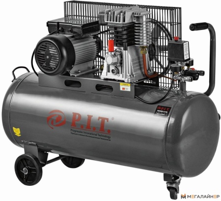 Компрессор, 2,5кВт, 3,4лс, 330 л/мин, 100л, 2 цил, 2 вых, ев,масл. рем PIT PAC016001-2,5/100