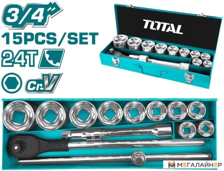 Набор трещотка с головками Total THT341151 (15 предметов) купить в Минске с доставкой