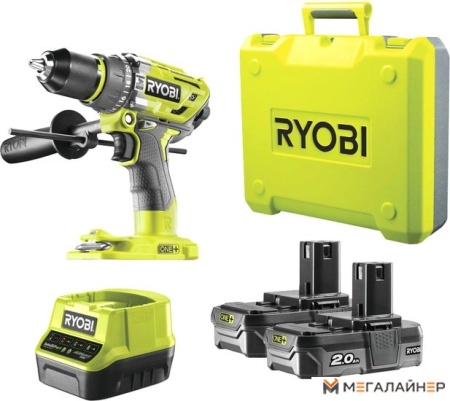 Дрель-шуруповерт Ryobi R18PD7-220B 5133004295 (с 2-мя АКБ, кейс) купить в Минске с доставкой