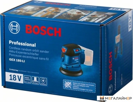 Эксцентриковая шлифмашина Bosch GEX 185-LI Professional 06013A5021 (с 1-м АКБ, кейс) купить в Минске с доставкой