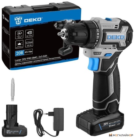 Дрель-шуруповерт Deko Loner 20V PRO 085-1010 (с 2-мя АКБ, кейс) купить в Минске с доставкой