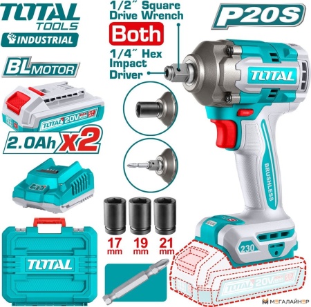 Гайковерт Total TIWLI20236 (с 2-мя АКБ, кейс) купить в Минске с доставкой