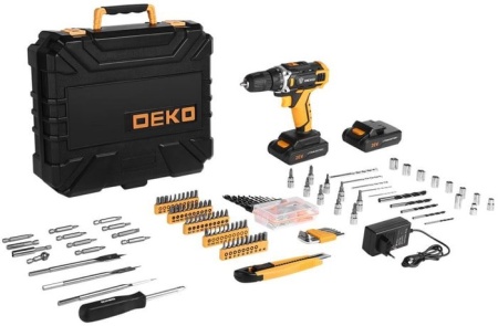 Дрель-шуруповерт Deko DKCD20FU-Li SET 193 063-4179 (с 2-мя АКБ, кейс, набор оснастки) купить в Минске с доставкой