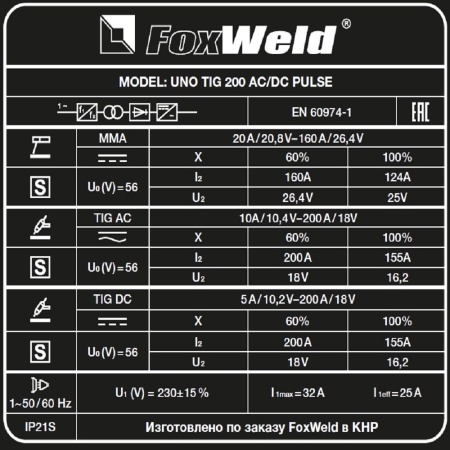 Аппарат аргонодуговой сварки Foxweld UNO TIG 200 AC/DC PULSE