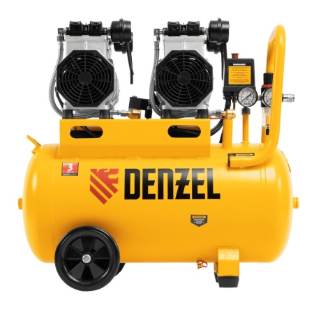 Компрессор безмасляный, малошумный DENZEL DLS 2200/50, 2200 Вт, 2x1100, 50 л, 380 л/мин